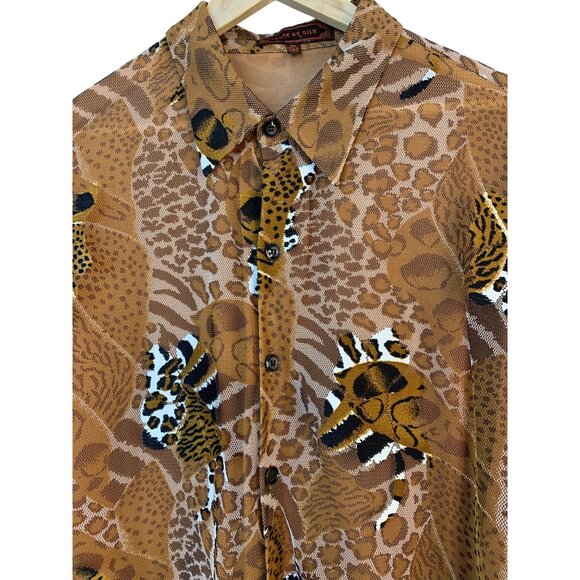 Rare VTG 80s Creme De Silk 3X Abstract Animal Print Silk Tropical Shirt RL10440 - Picture 7 of 8
